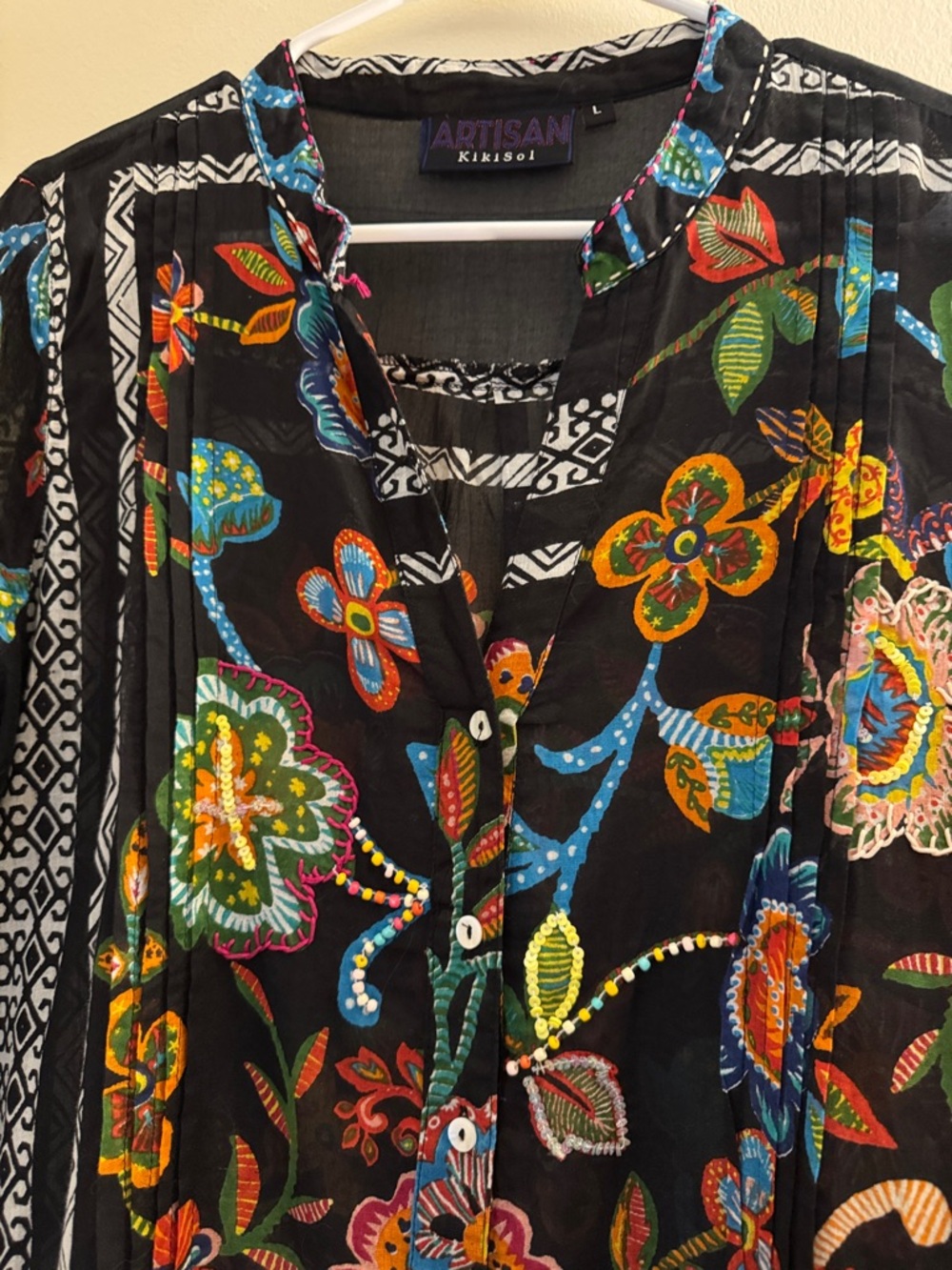 ARTISAN KIKISOL Boho Beaded High Low L/S Dress - Picture 3 of 7